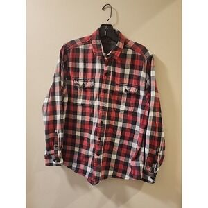 VINTAGE Woolrich Shirt Mens Large Red Plaid Flannel Button Up Outdoor Y2K